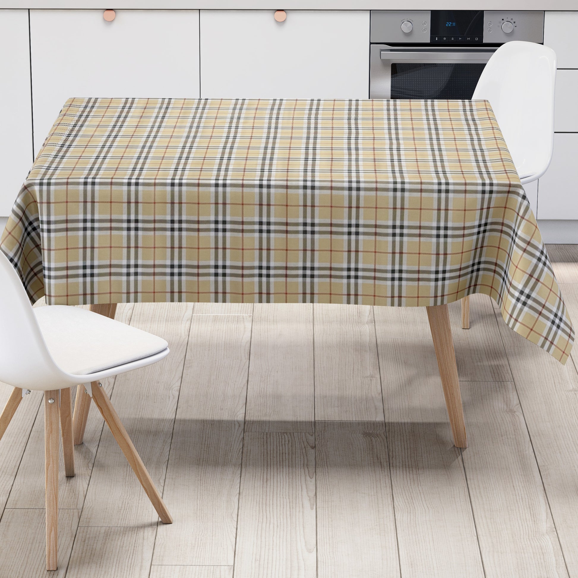 Wachstuch Tischdecke beige kariert Tartan Oxford