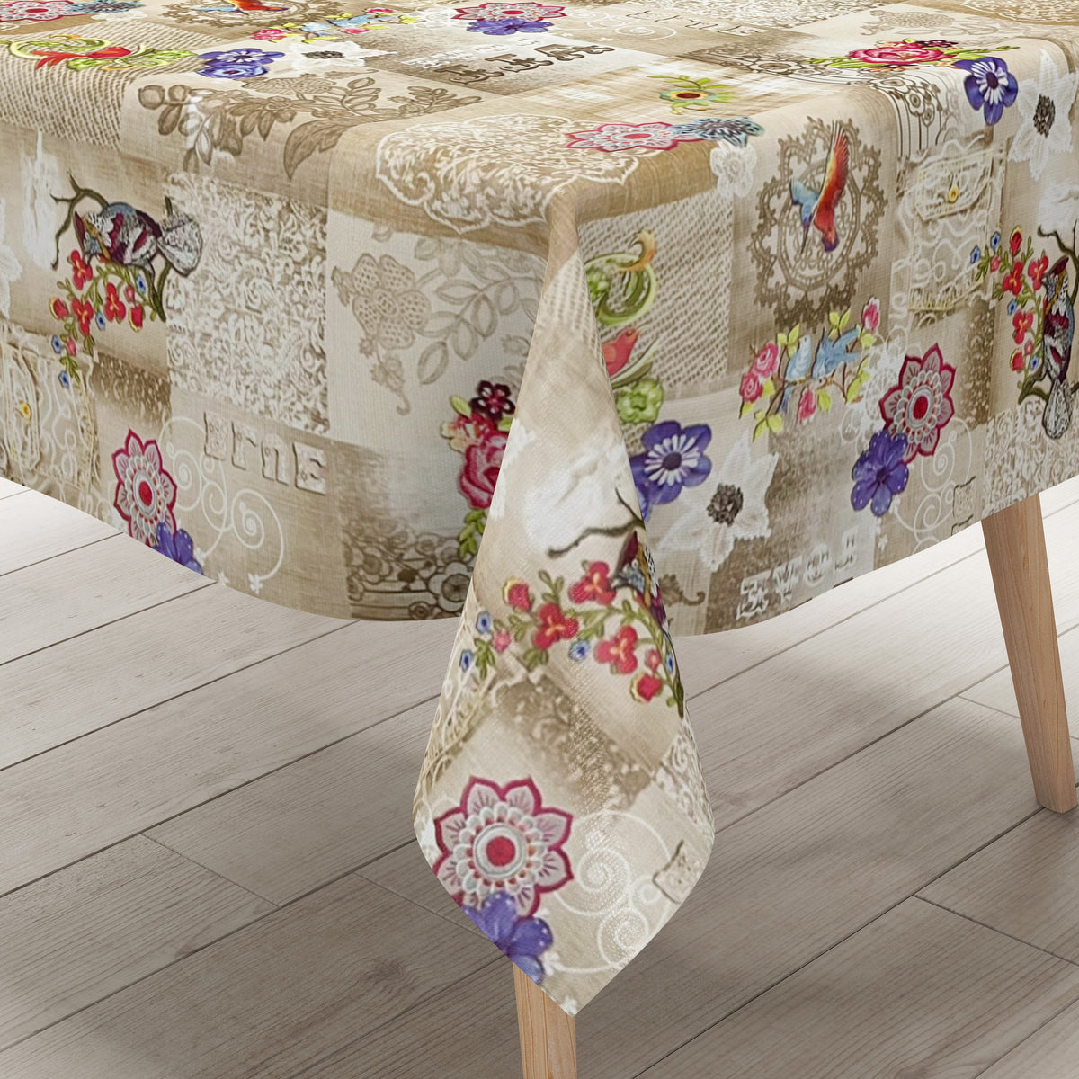 Wachstuch Tischdecke 890-5 beige Kolibri Mandala Blumen Boho eckig run –