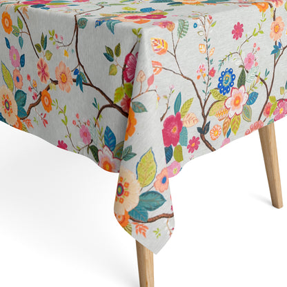 Jacquard Tischdecke aus beschichteter Baumwolle mit Fleckenschutz AMA02 grau retro Blumen  eckig rund oval