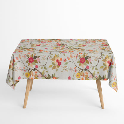 Jacquard Tischdecke aus beschichteter Baumwolle mit Fleckenschutz AMA05 beige retro Blumen  eckig rund oval