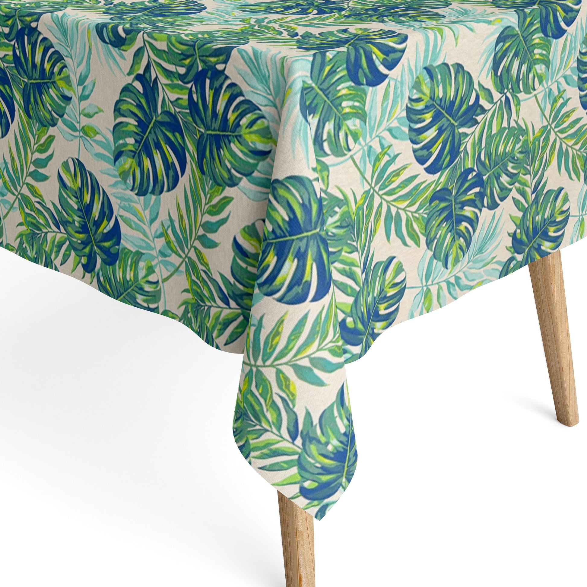 Beschichtete Baumwoll Tischdecke Dschungel türkis