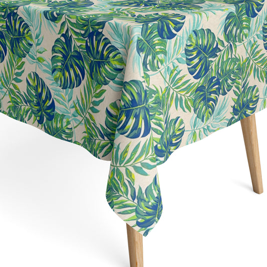 Beschichtete Baumwoll Tischdecke Dschungel türkis