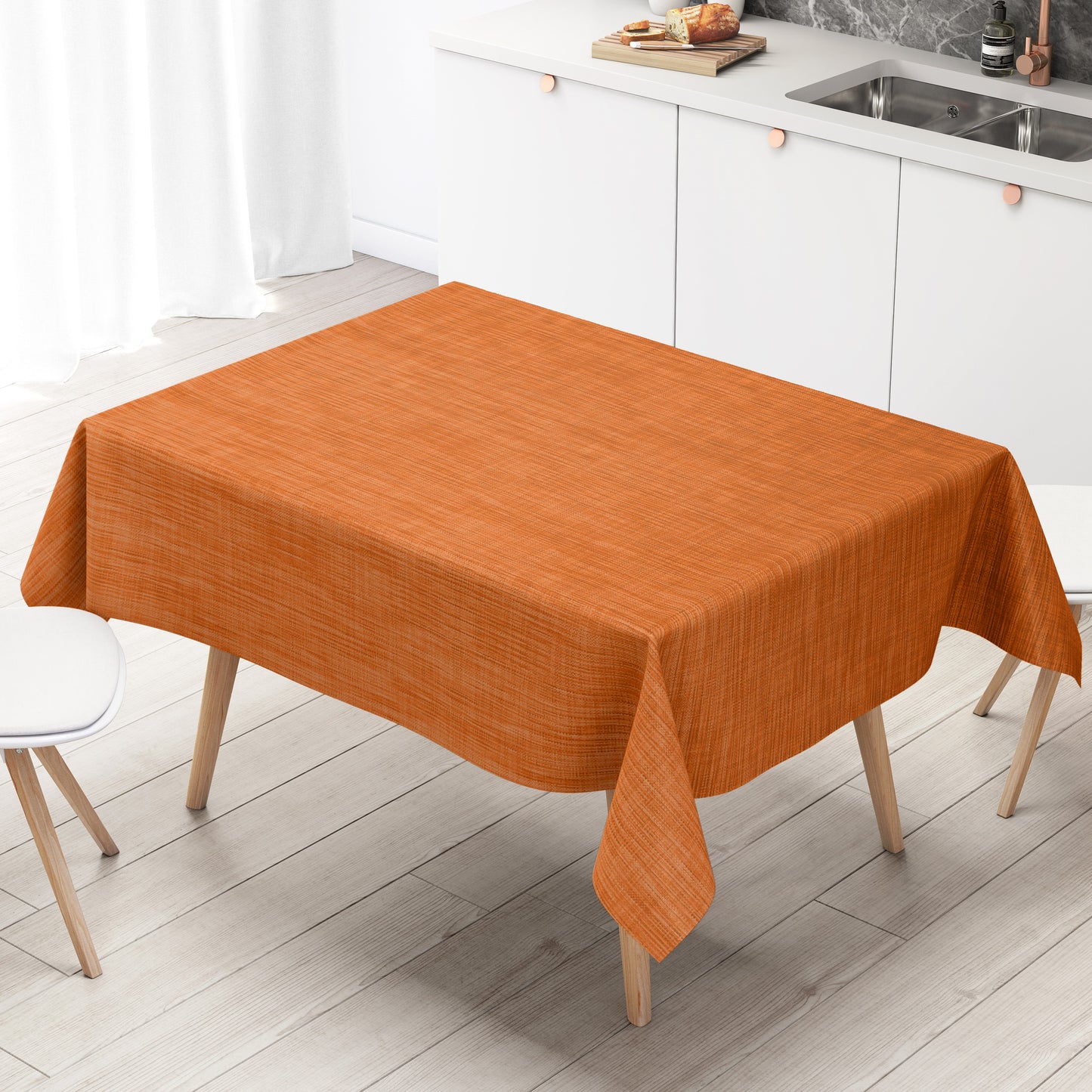 Wachstuch Tischdecke orange Leinenoptik