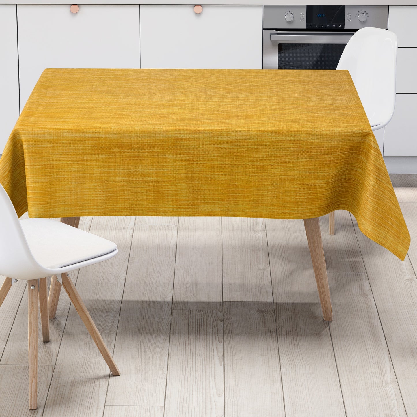 Wachstuch Tischdecke Leinenoptik currygelb