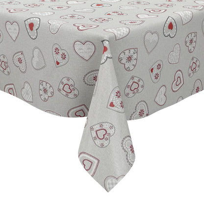 Oilcloth tablecloth embossed B1794-05 grey mottled hearts love country house square round oval