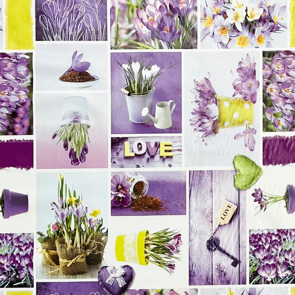 Nappe en toile cirée B4003-01 Crocos violet Spring Love carrée ronde ovale