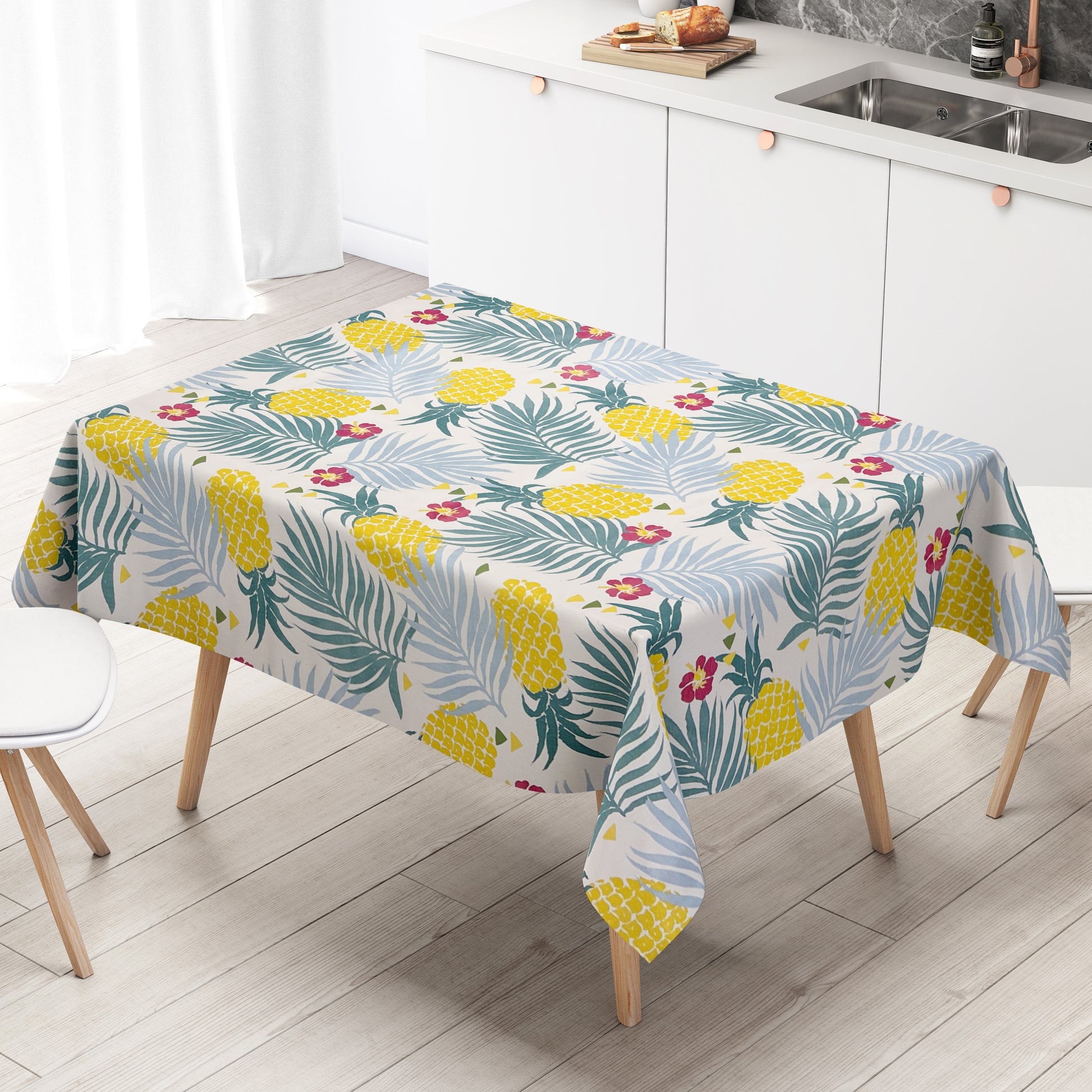 Wachstuch Tischdecke Ananas weiss Dschungel