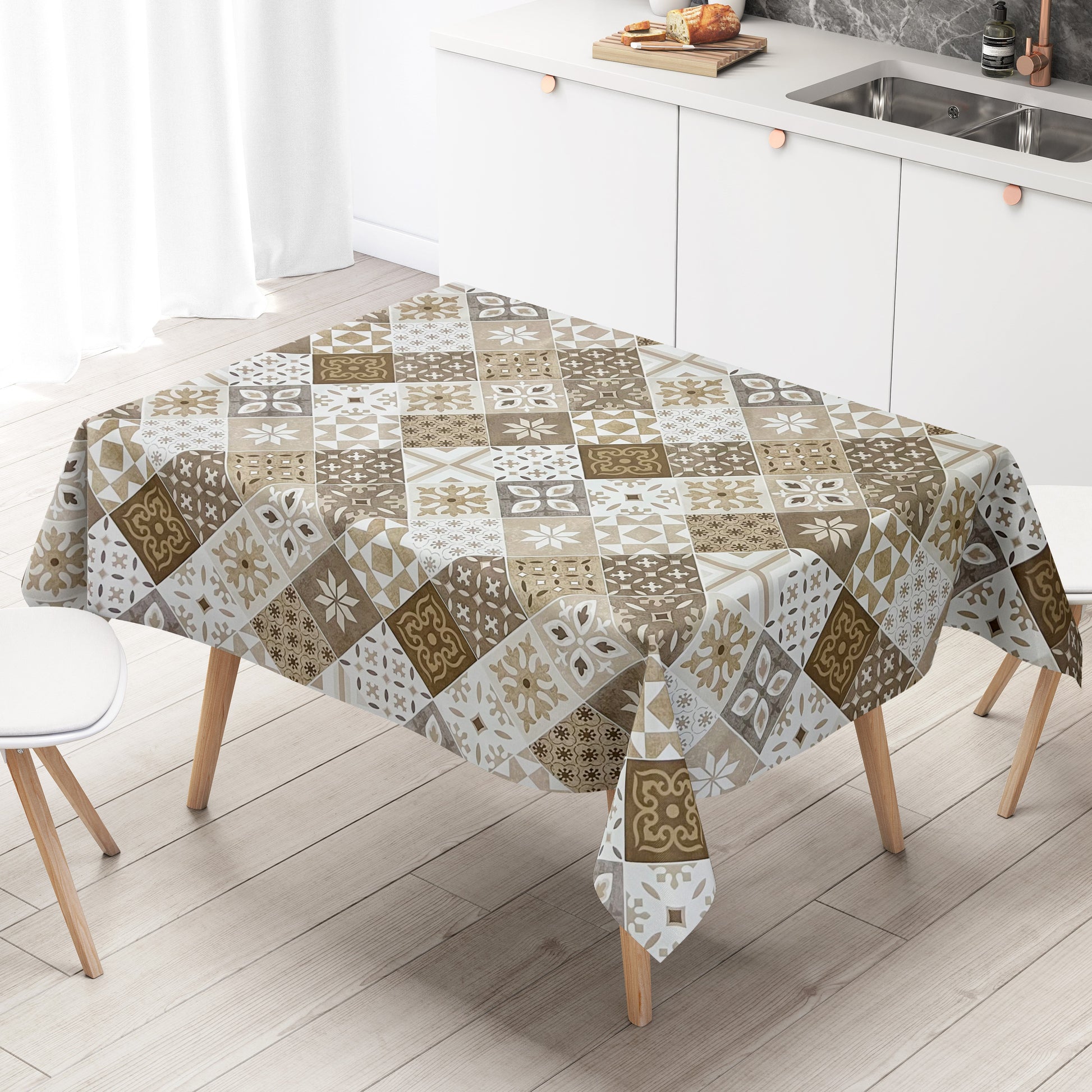 Wachstuch Tischdecke Moasik braun beige