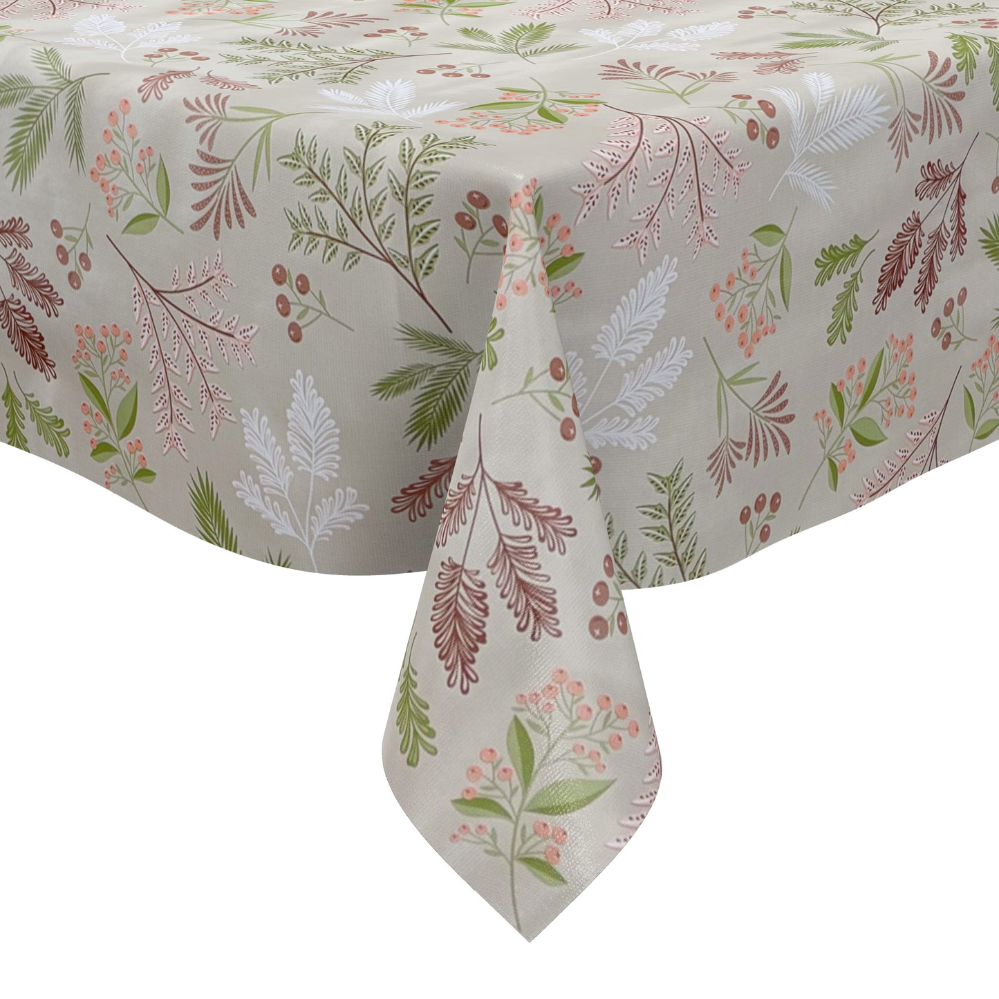 Nappe en toile cirée 160 cm de large grande taille B4066-01 beige branches de Noël Avent carrée ronde ovale
