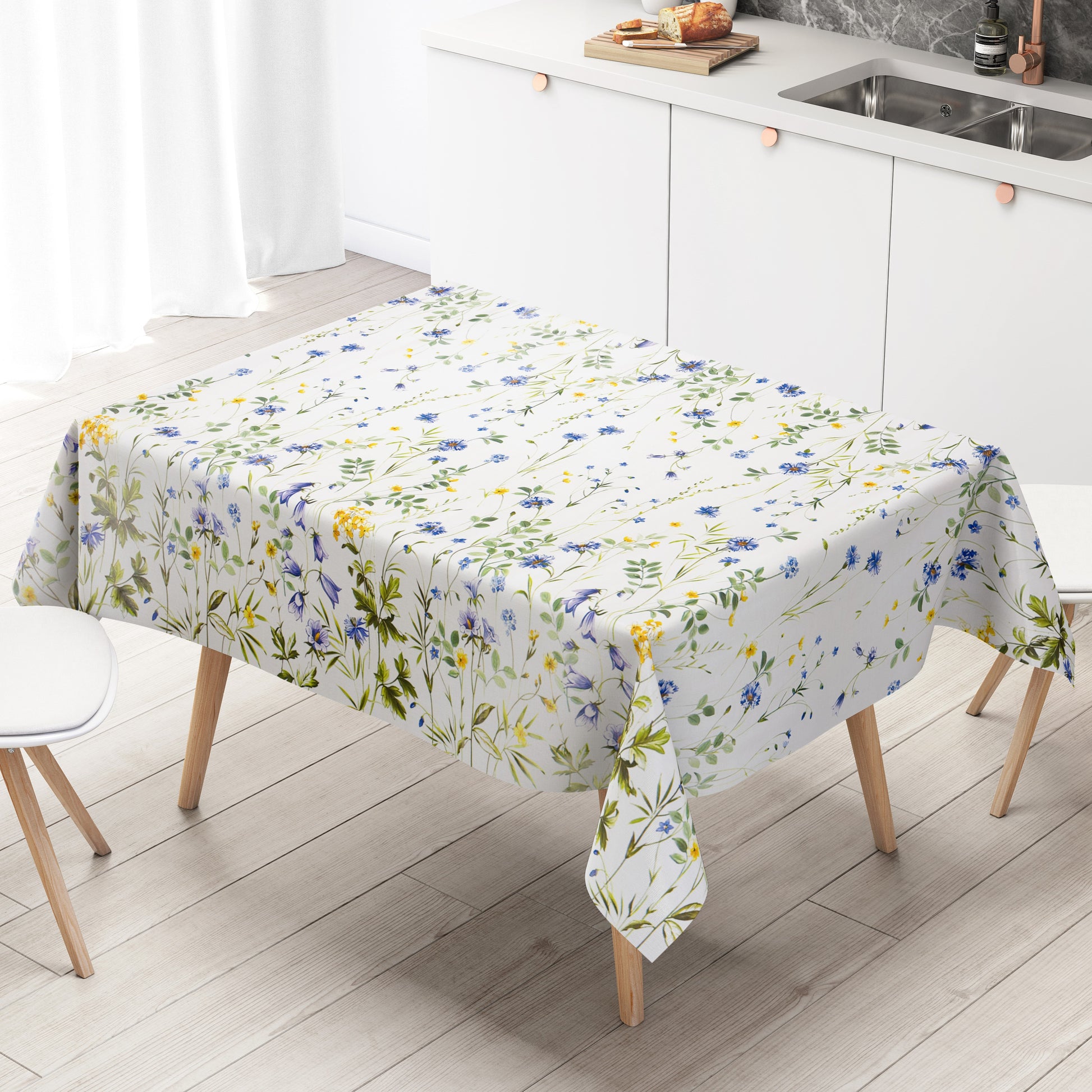 Wachstuch Tischdecke Blumenwiese mit Blumenranken