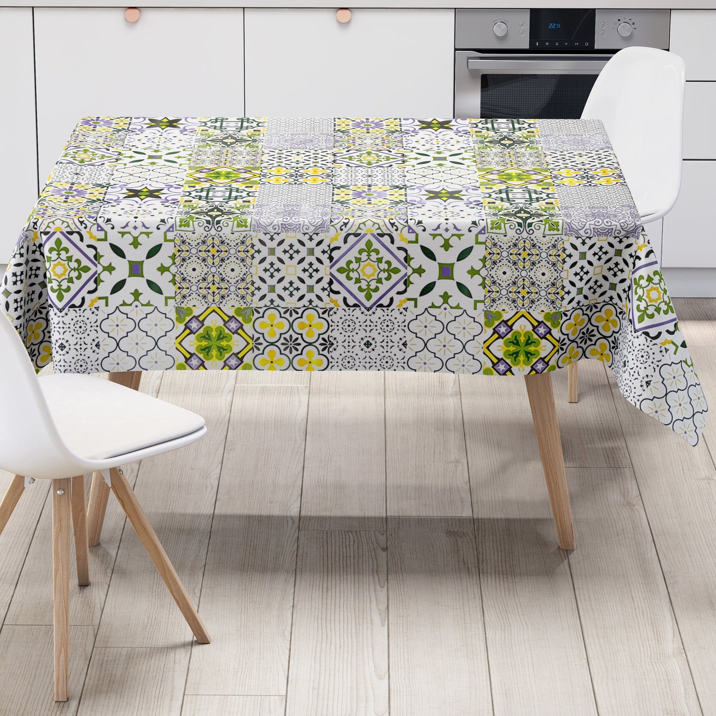 Wachstuch Tischdecke Fliesen lila grün gelb Mosaik