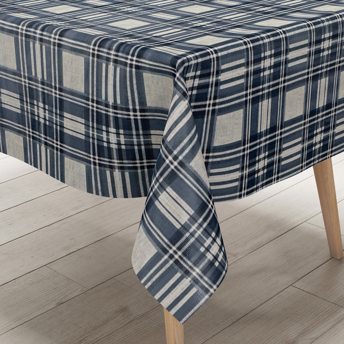 Wachstuch Tischdecke Rund 140 Cm – Abwaschbar, Wasserabweisend, Strapazierfähig, Blau-grau Für Küche, Garten & Balkon