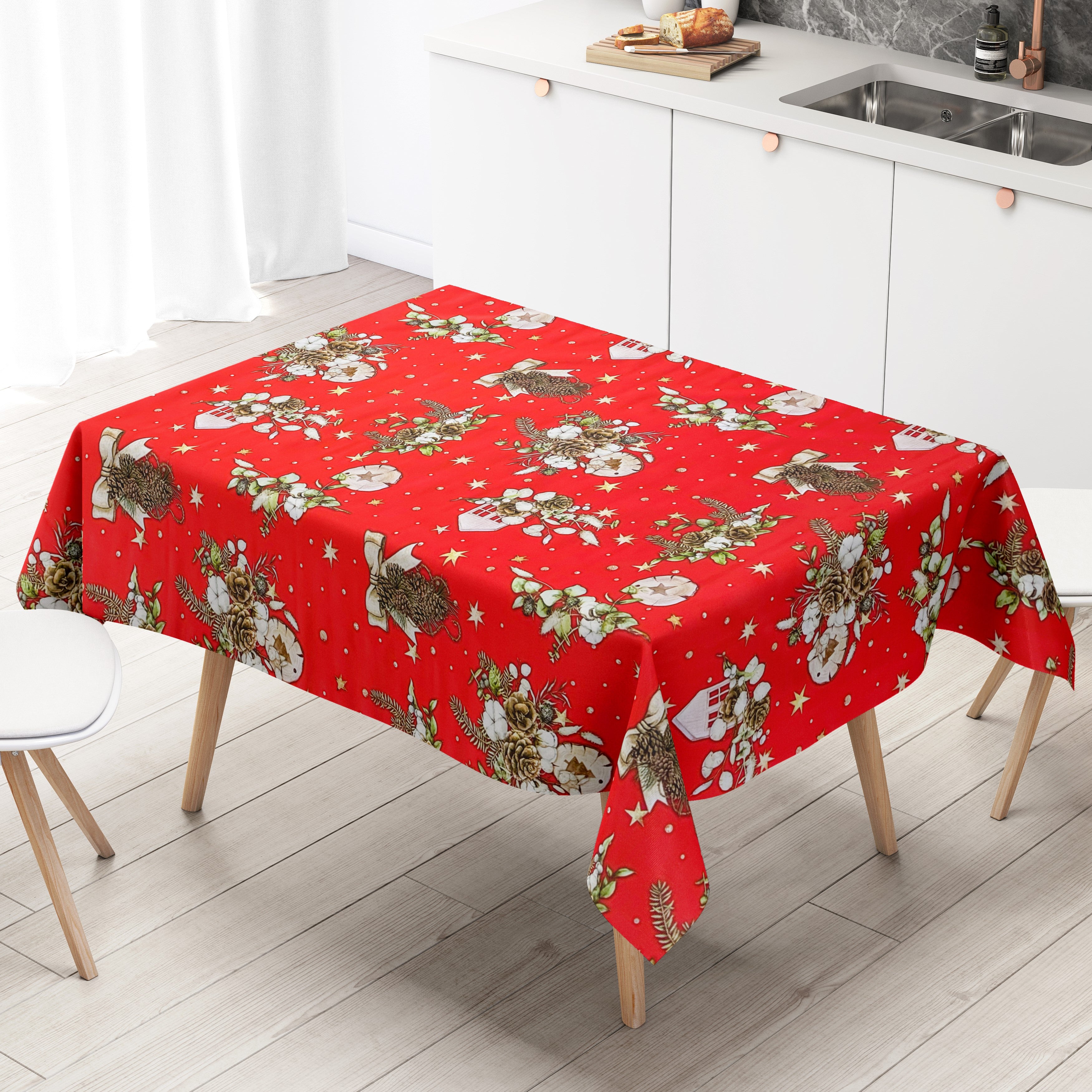 ANRO Wachstuchtischdecke Rund 120 Cm – Weihnachtsdesign In Rot – Wasserabweisend & Pflegeleicht Für Drinnen & Draußen