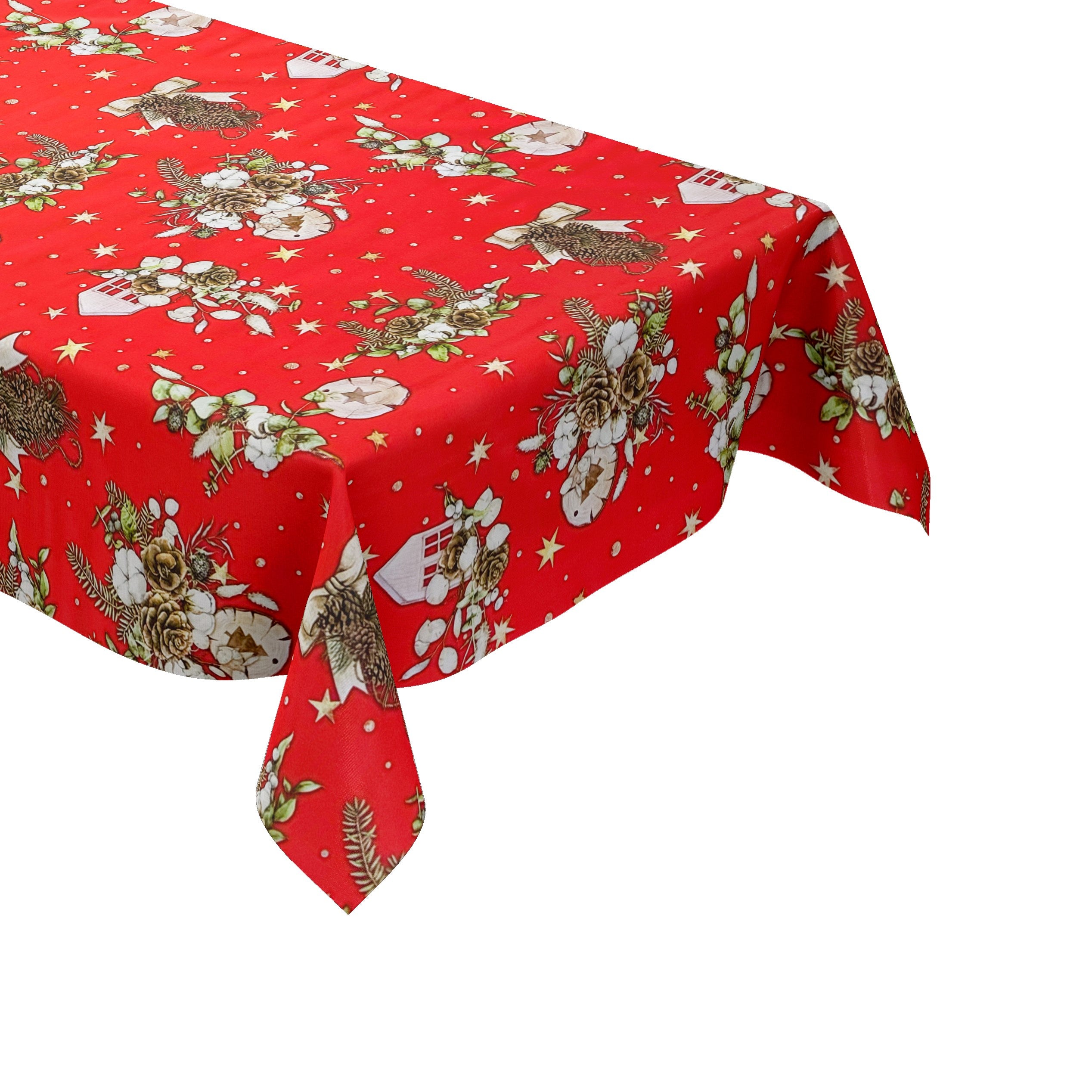 ANRO Wachstuchtischdecke Weihnachten Rot Rund 120 Cm – Abwaschbar, Wasserabweisend, Perfekt Für Indoor & Outdoor