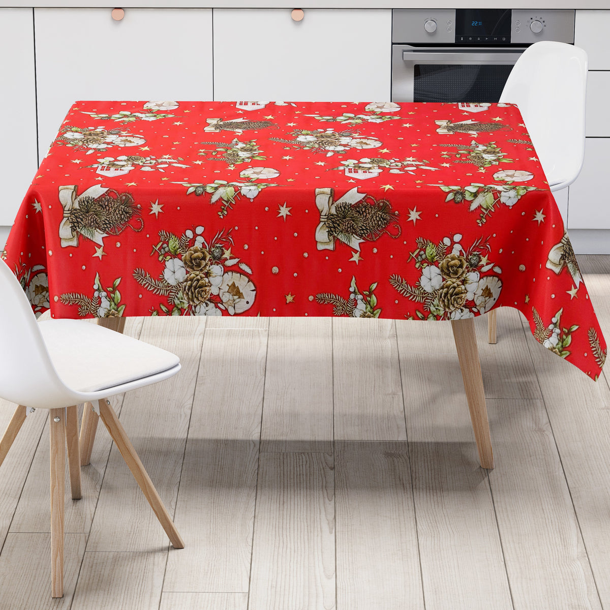 ANRO Wachstuchtischdecke Weihnachten Rot Rund 120 Cm – Abwaschbar, Wasserabweisend, Perfekt Für Indoor & Outdoor