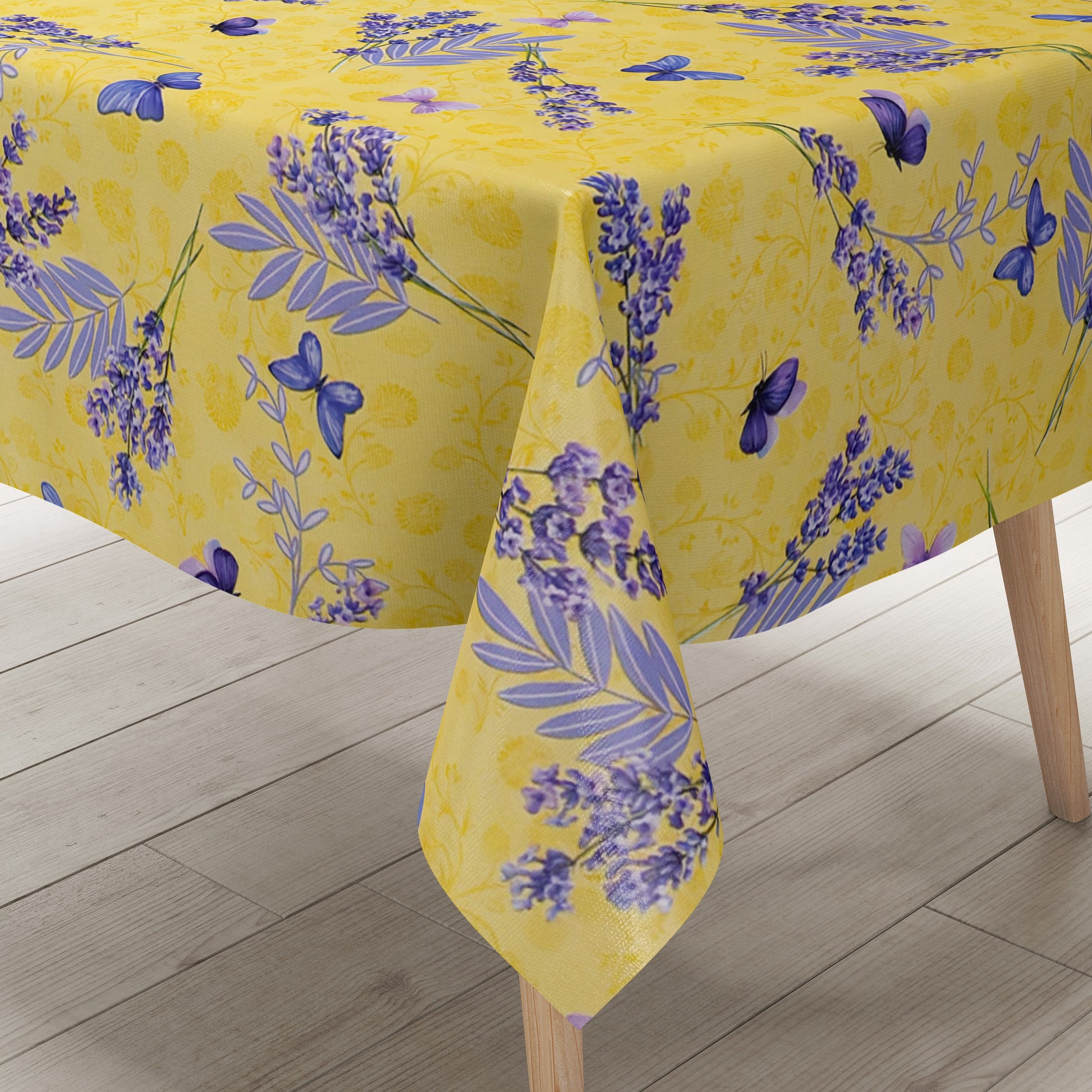 Wachstuch Tischdecke gelb Lavendel