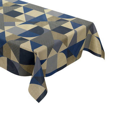 Wachstuch Tischdecke geometrische Formen in blau gold