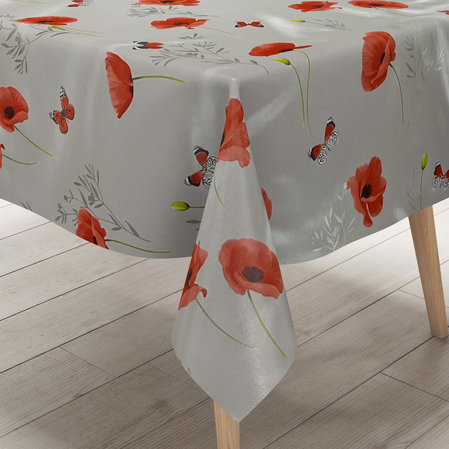 Wachstuch Tischdecke grau Mohn