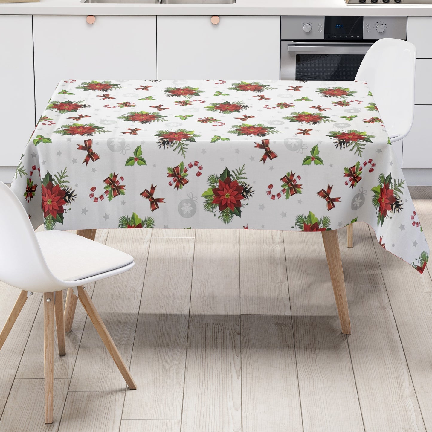 KEVKUS Wachstuch Tischdecke B6023-01 weiß Weihnachten Weihnachtsstern wählbar in eckig, rund und oval -