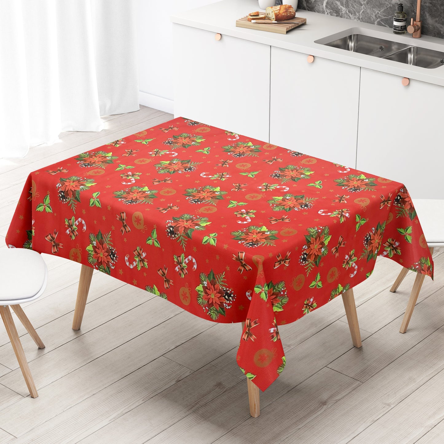 KEVKUS Wachstuch Tischdecke B6023-03 rot Weihnachten Weihnachtsstern wählbar in eckig, rund und oval -