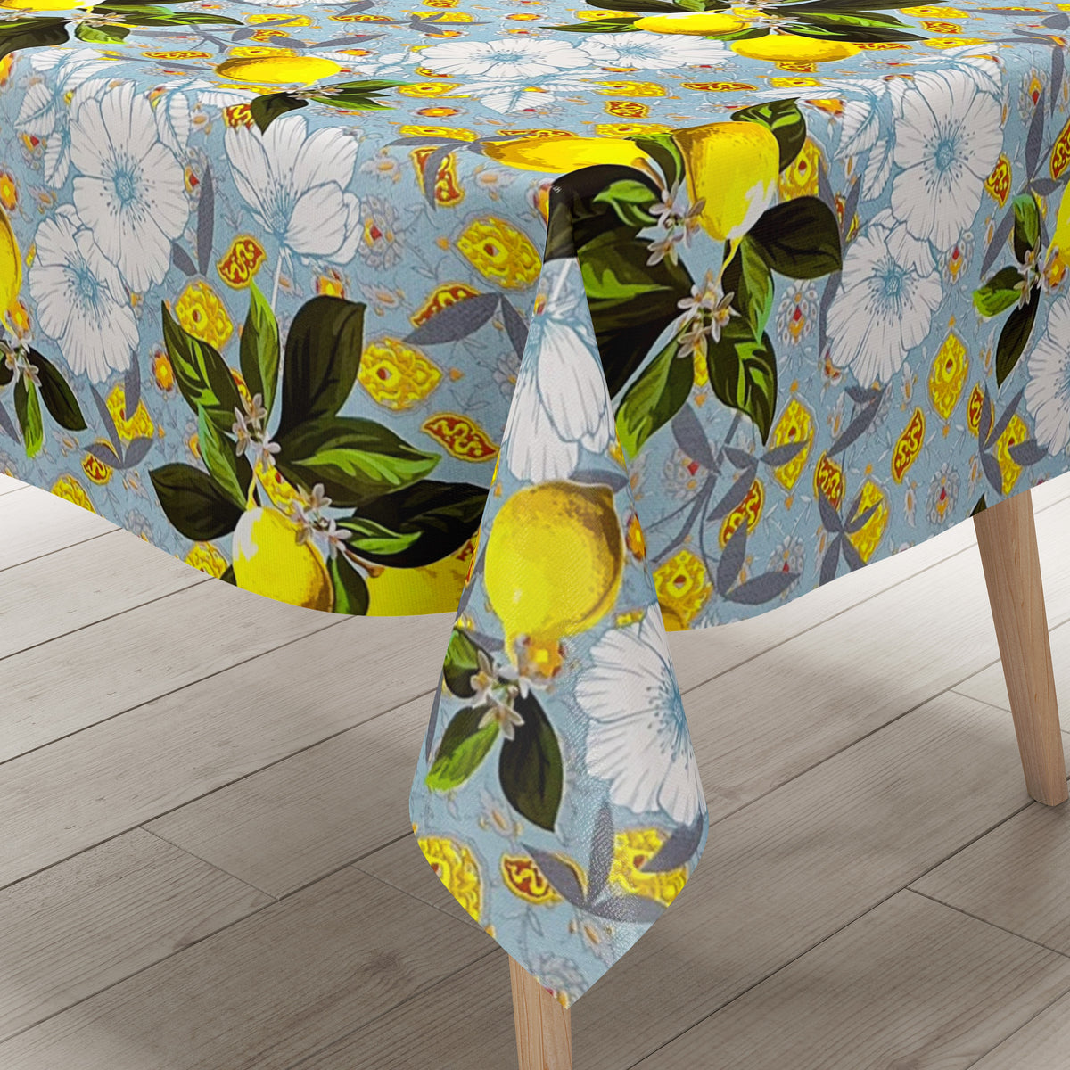 Wachstuch Tischdecke B6025-03 hellblau Zitronen Finca Sommer eckig run –