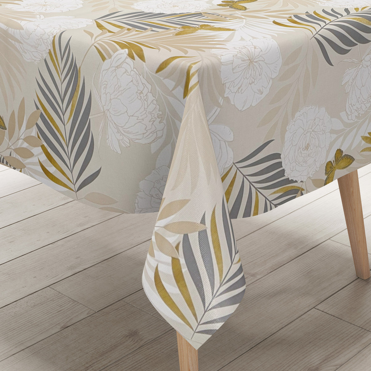 Wachstuch Tischdecke geprägt B6032-02 beige goldene Schmetterlinge Blü –