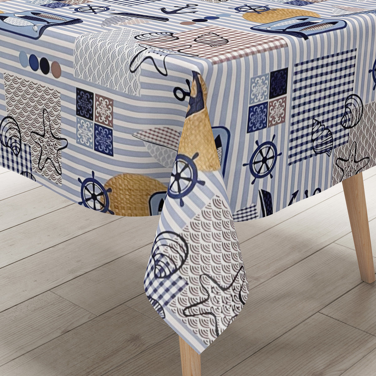 Wachstuch Tischdeck B6035-01 blau maritim Anker Seestern eckig rund ov –