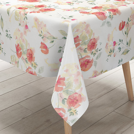 Wachstuch Tischdecke mit pastellfarbenen Mohnblumen