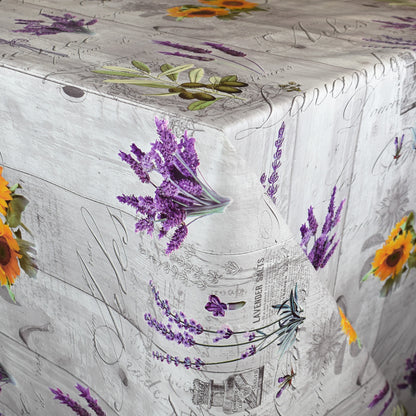 KEVKUS Wachstuch Tischdecke BB80 Provence Lavendel Sonnenblumen Oliven auf Holz eckig rund oval
