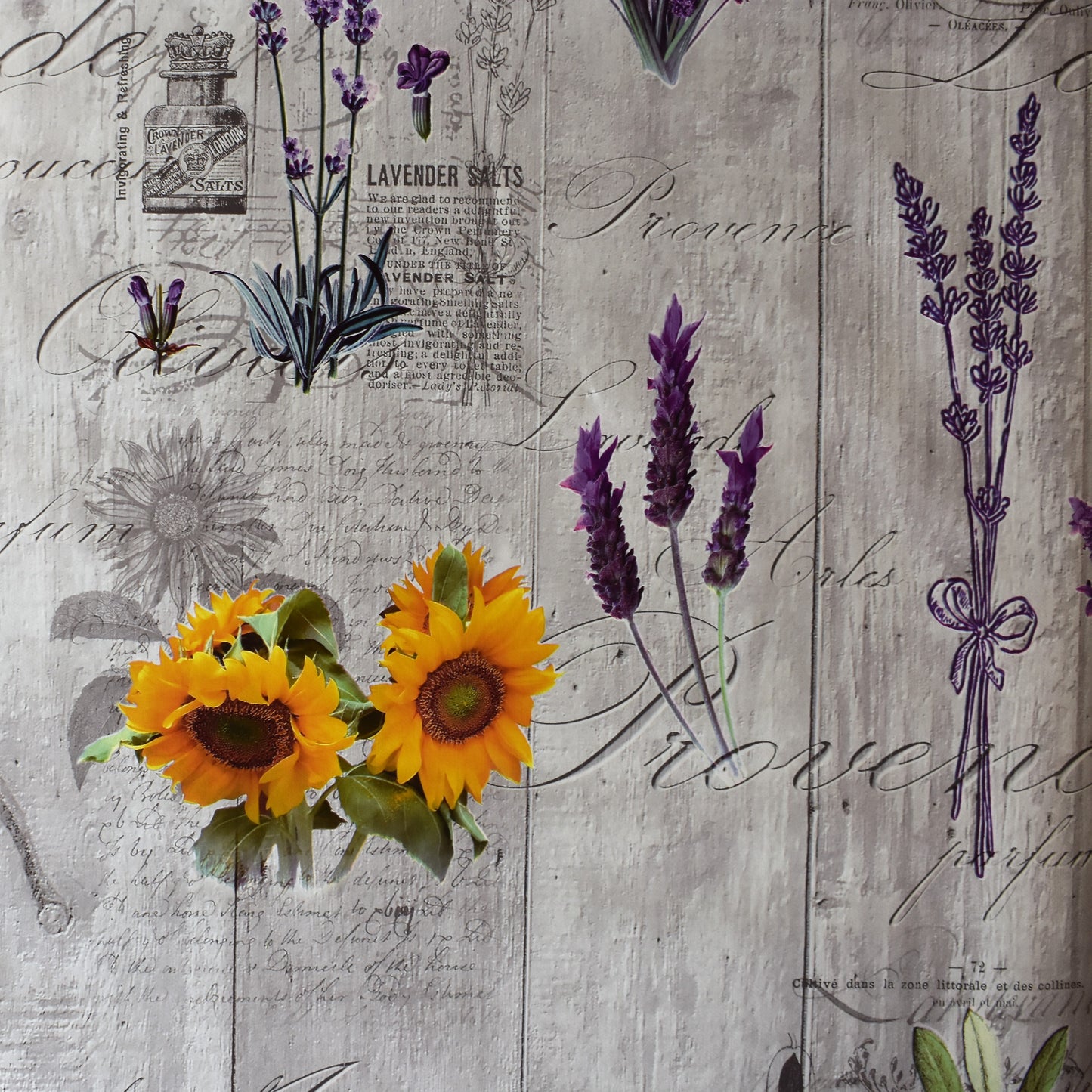 KEVKUS Wachstuch Tischdecke BB80 Provence Lavendel Sonnenblumen Oliven auf Holz eckig rund oval