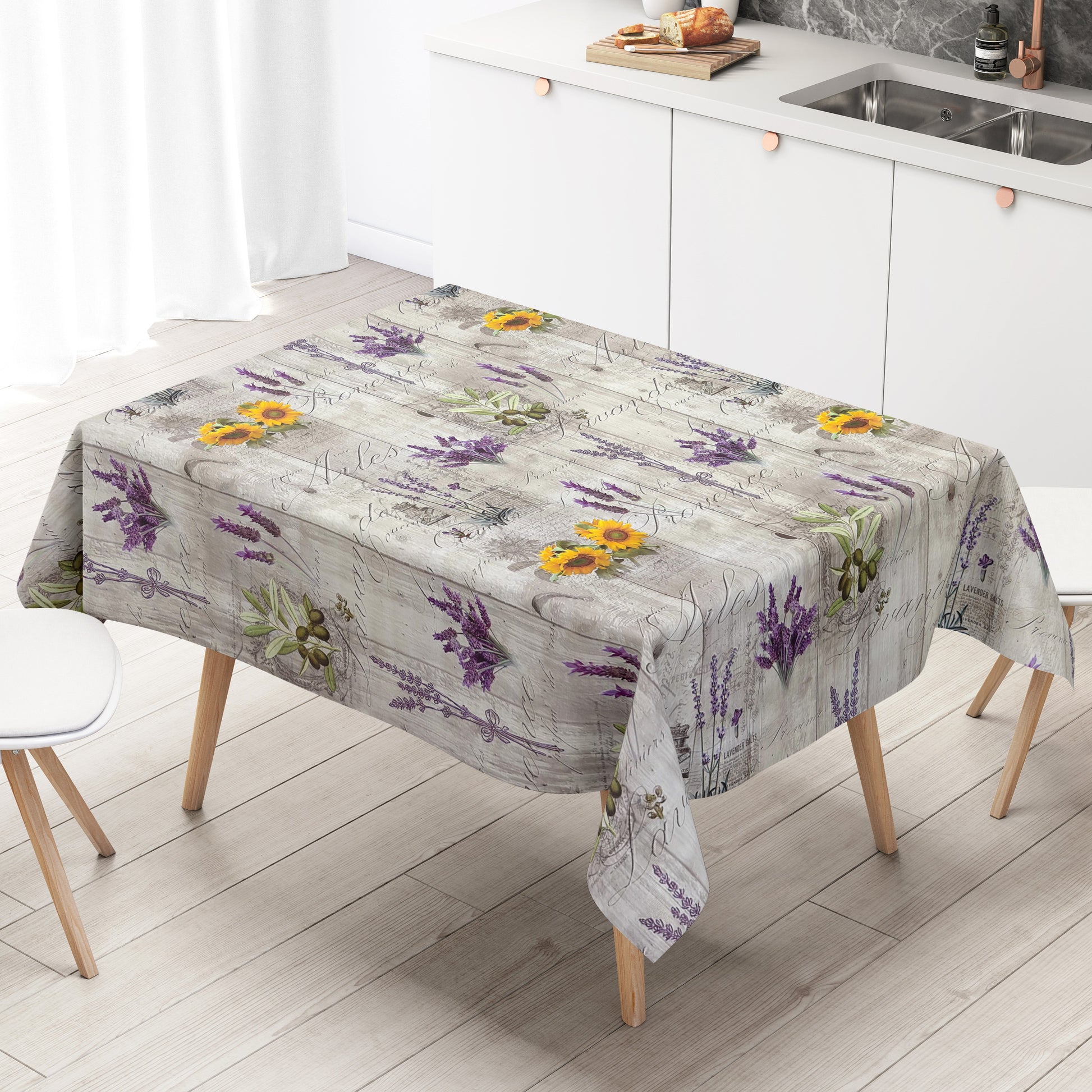 Wachstuch Tischdecke mediterran Holz Lavendel Oliven