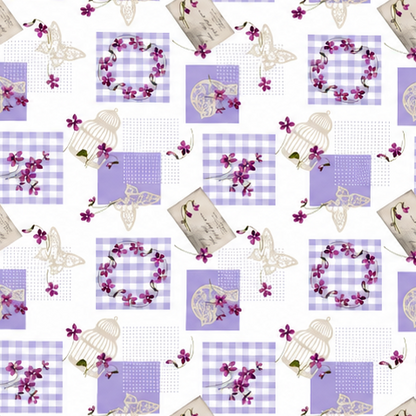 Wachstuch Tischdecke C116-1 Patchwork lila Postkarten Schmetterlinge floral eckig rund oval