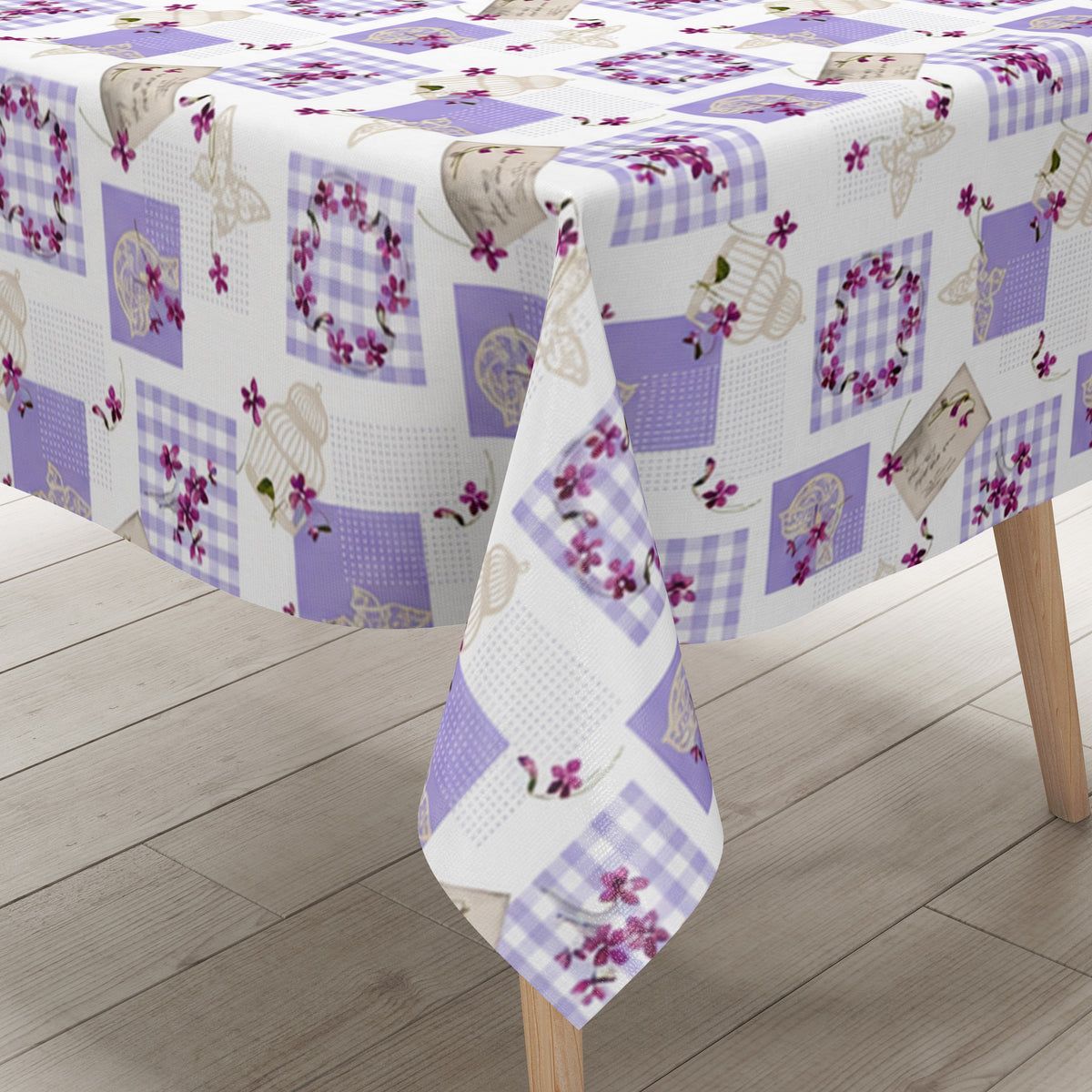Wachstuch Tischdecke C116-1 Patchwork lila Postkarten Schmetterlinge floral eckig rund oval