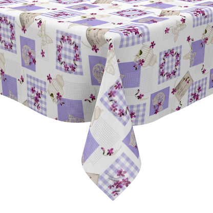 Wachstuch Tischdecke C116-1 Patchwork lila Postkarten Schmetterlinge floral eckig rund oval