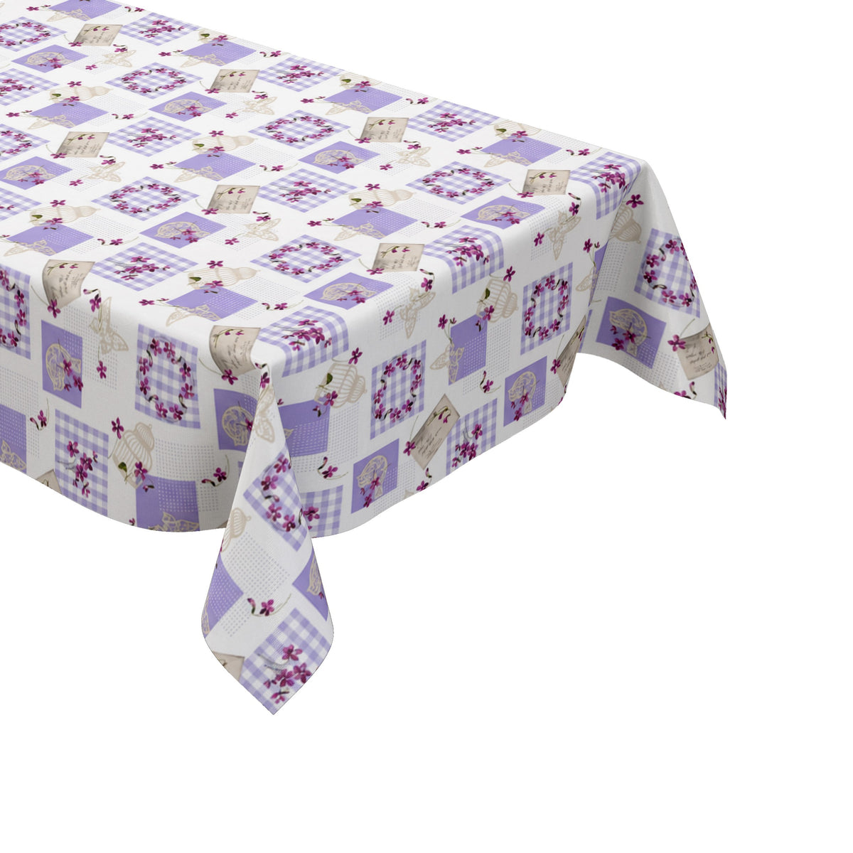 Wachstuch Tischdecke C116-1 Patchwork lila Postkarten Schmetterlinge floral eckig rund oval