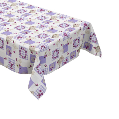 Wachstuch Tischdecke C116-1 Patchwork lila Postkarten Schmetterlinge floral eckig rund oval