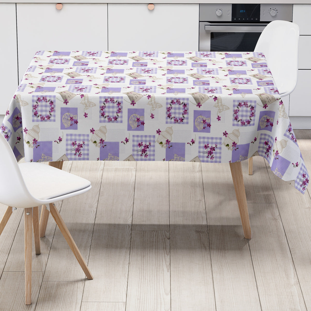 Wachstuch Tischdecke C116-1 Patchwork lila Postkarten Schmetterlinge floral eckig rund oval
