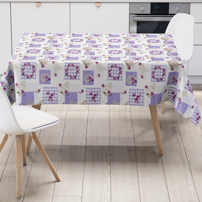 Wachstuch Tischdecke C116-1 Patchwork lila Postkarten Schmetterlinge floral eckig rund oval
