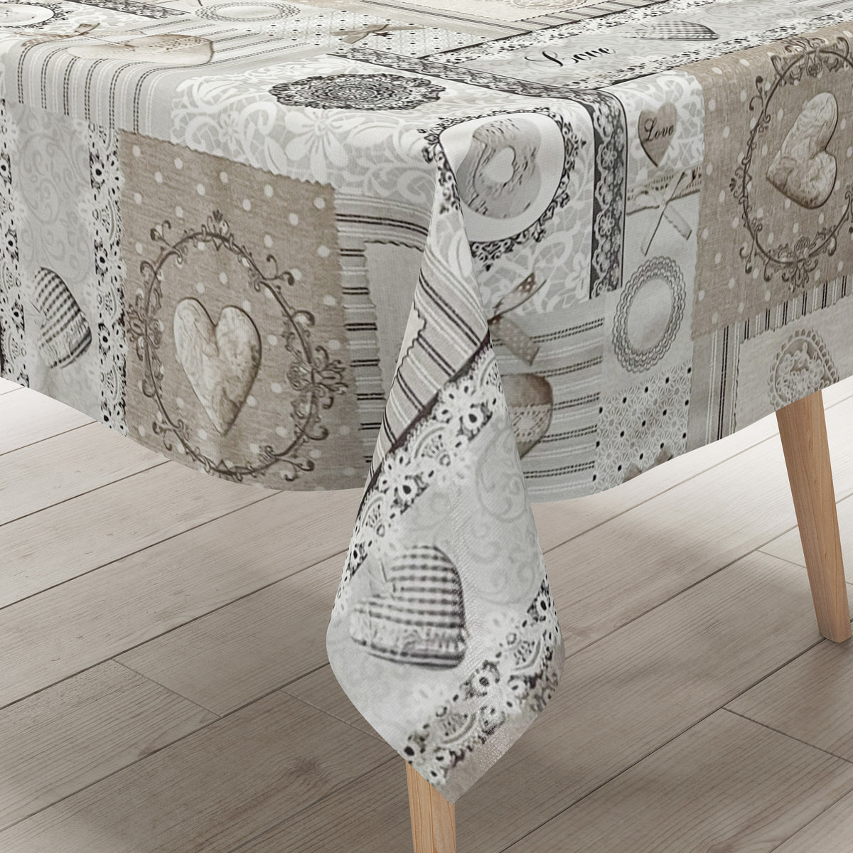 Wachstuch Tischdecke C142091 beige grau Landhaus Strick LOVE eckig run –