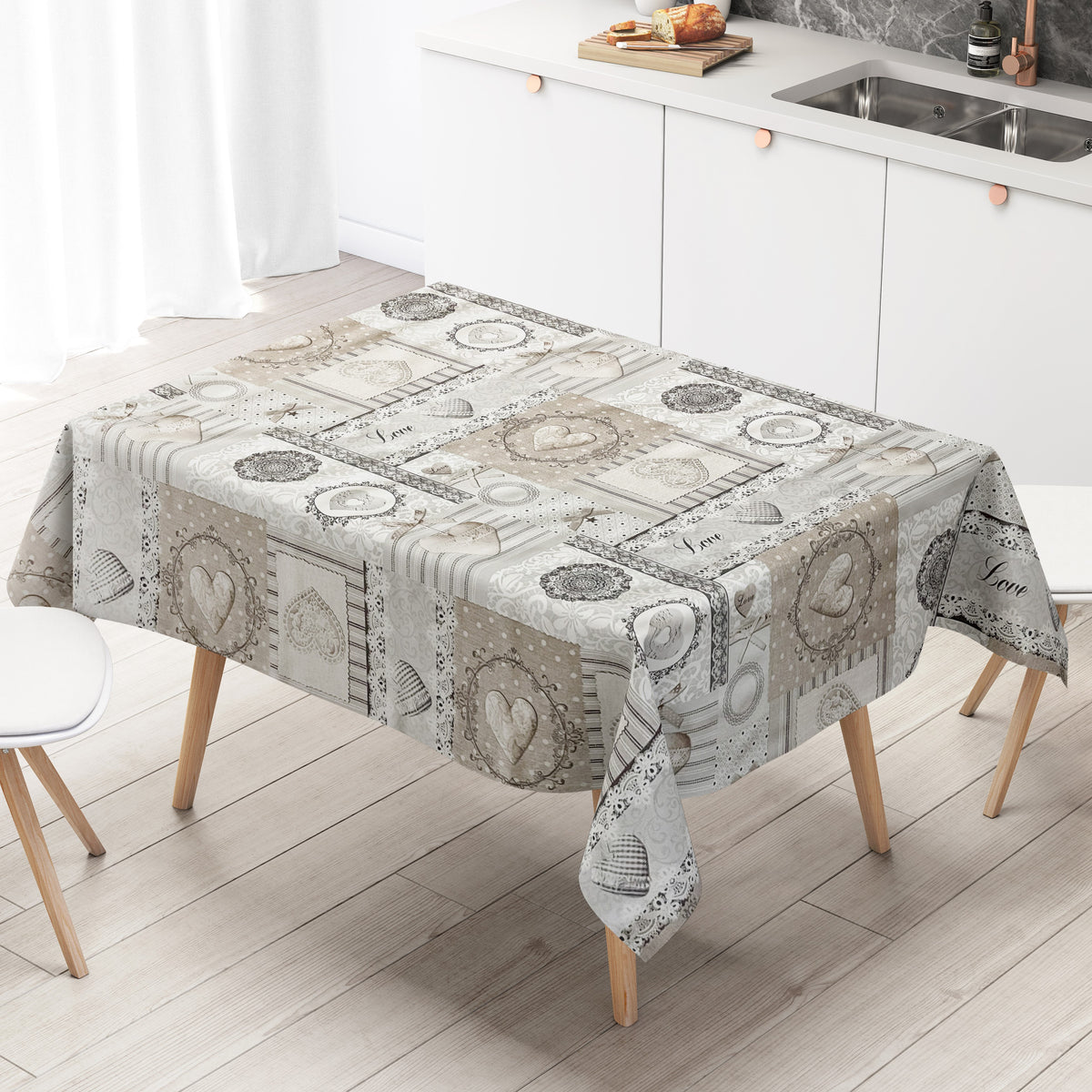 Wachstuch Tischdecke C142091 beige grau Landhaus Strick LOVE eckig run –