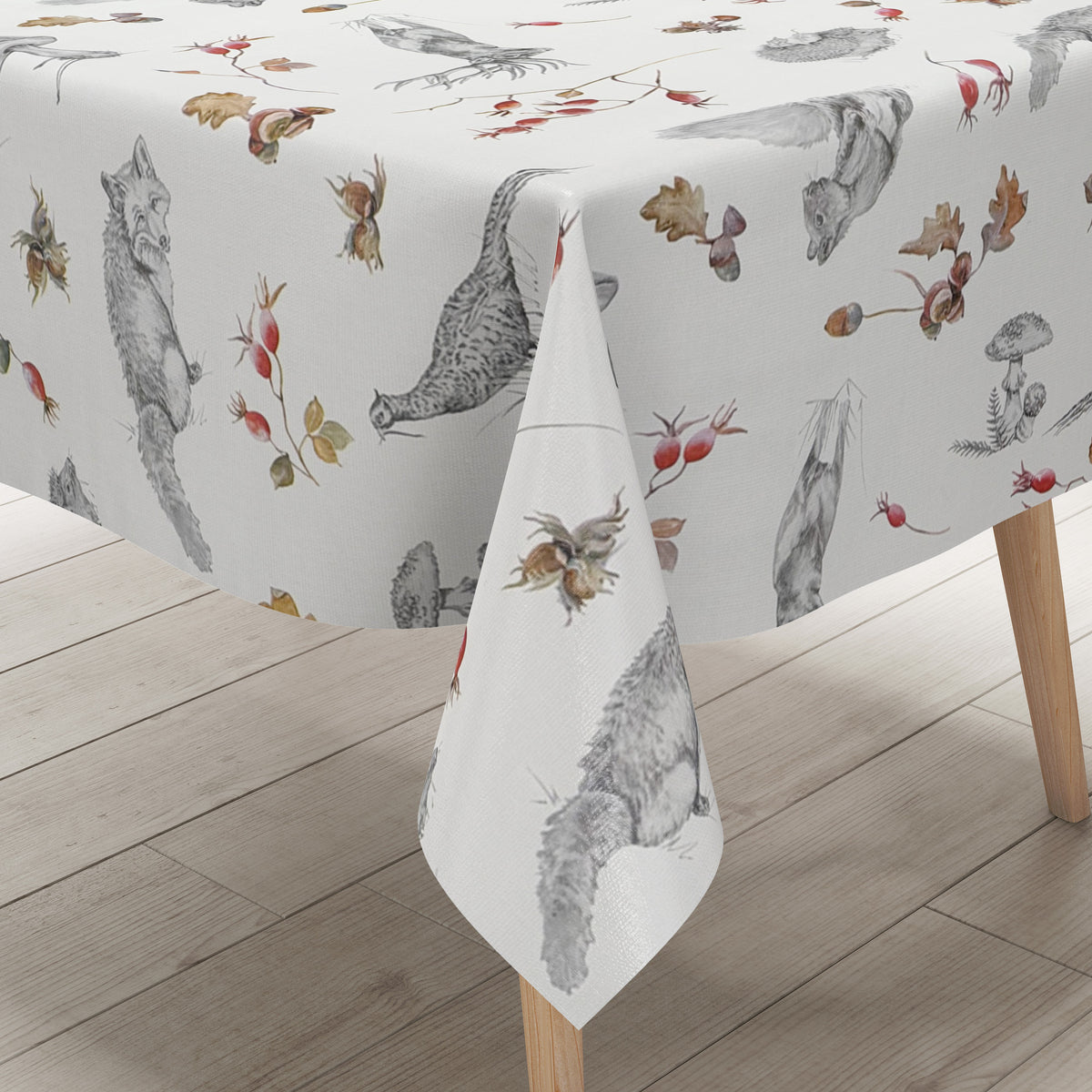 Wachstuch Tischdecke C142241 Herbst Pilze Eicheln Hirsch Igel eckig ru –