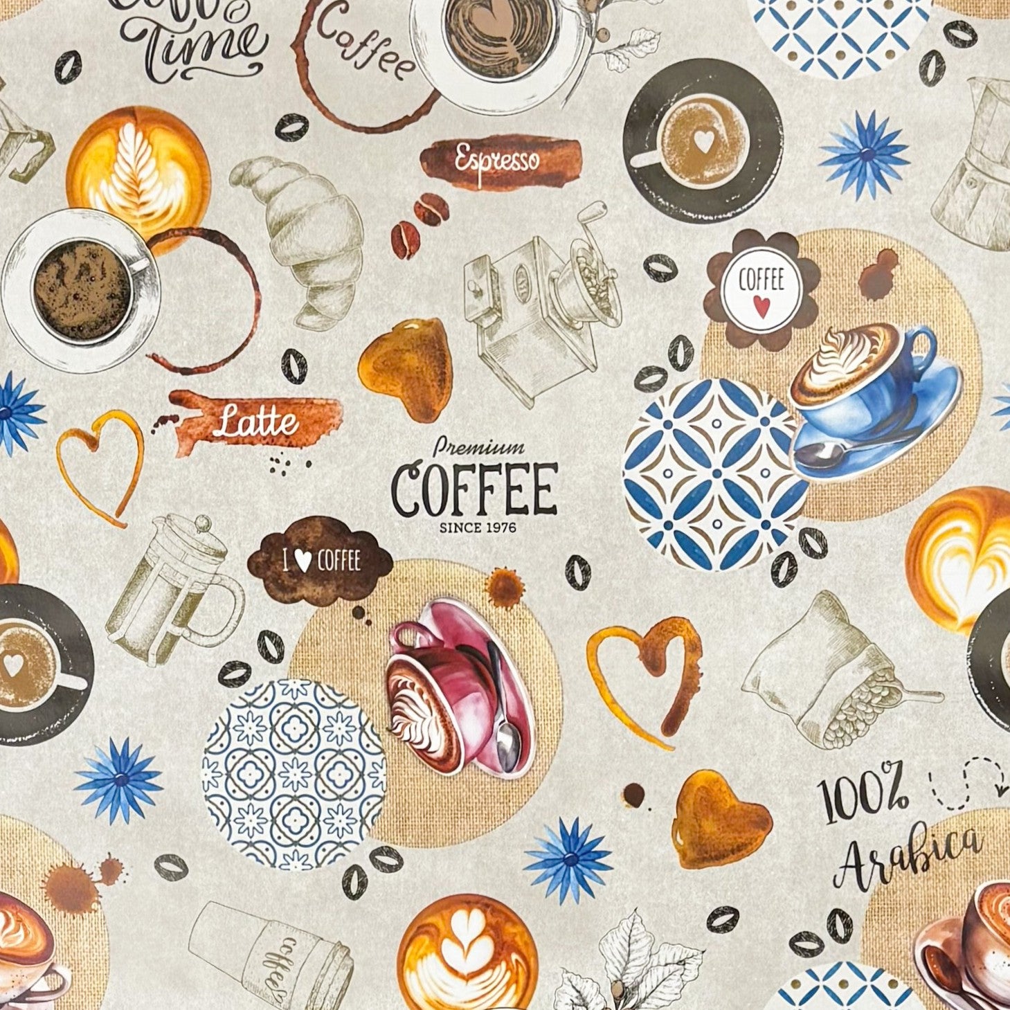 Wachstuch Tischdecke Kaffeemotiv