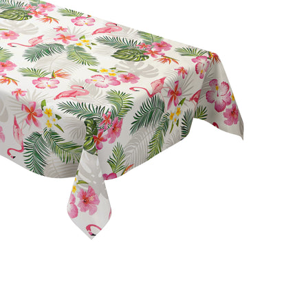 Wachstuch Tischdecke Dschungel Flamingo weiss