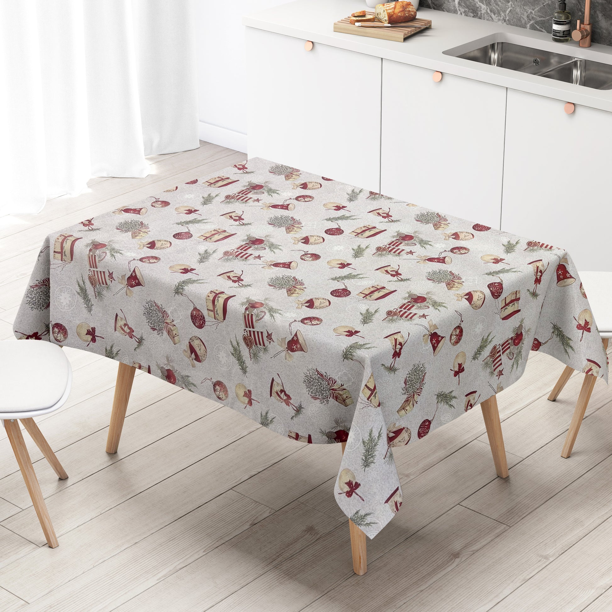 Wachstuch Tischdecke Weihnachten Geschenke Tannenzweige