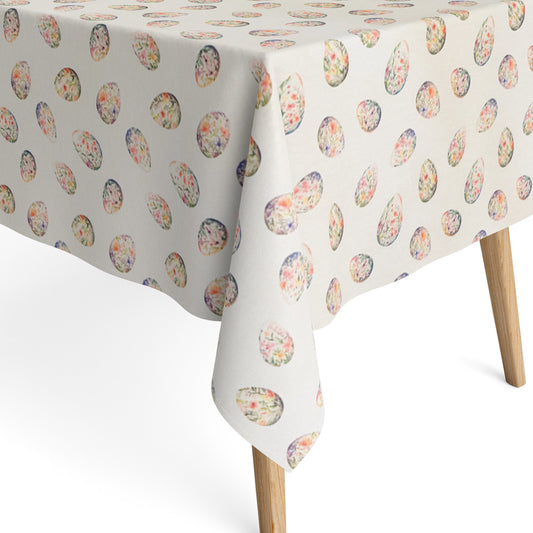 Tischdecke aus beschichteter Baumwolle mit Ostereiern auf beige