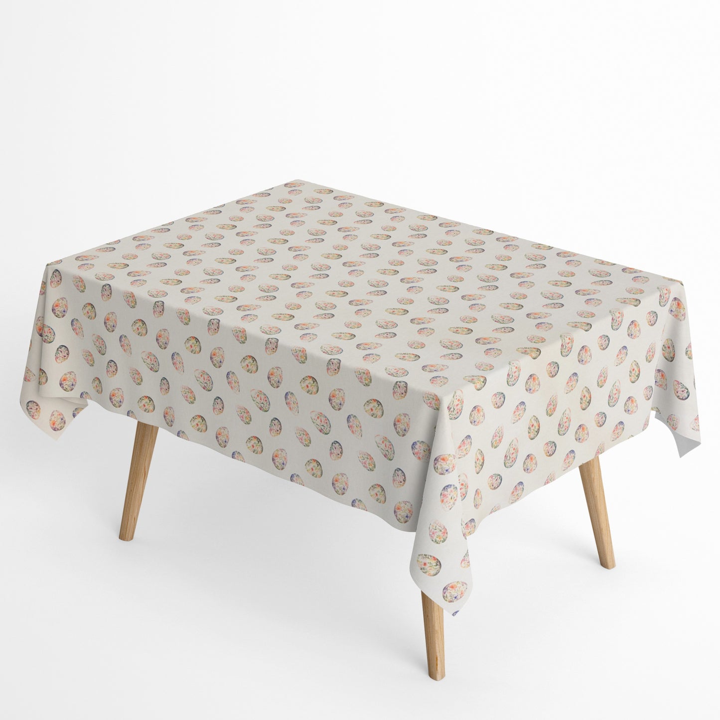 Tischdecke aus beschichteter Baumwolle mit Ostereiern auf beige