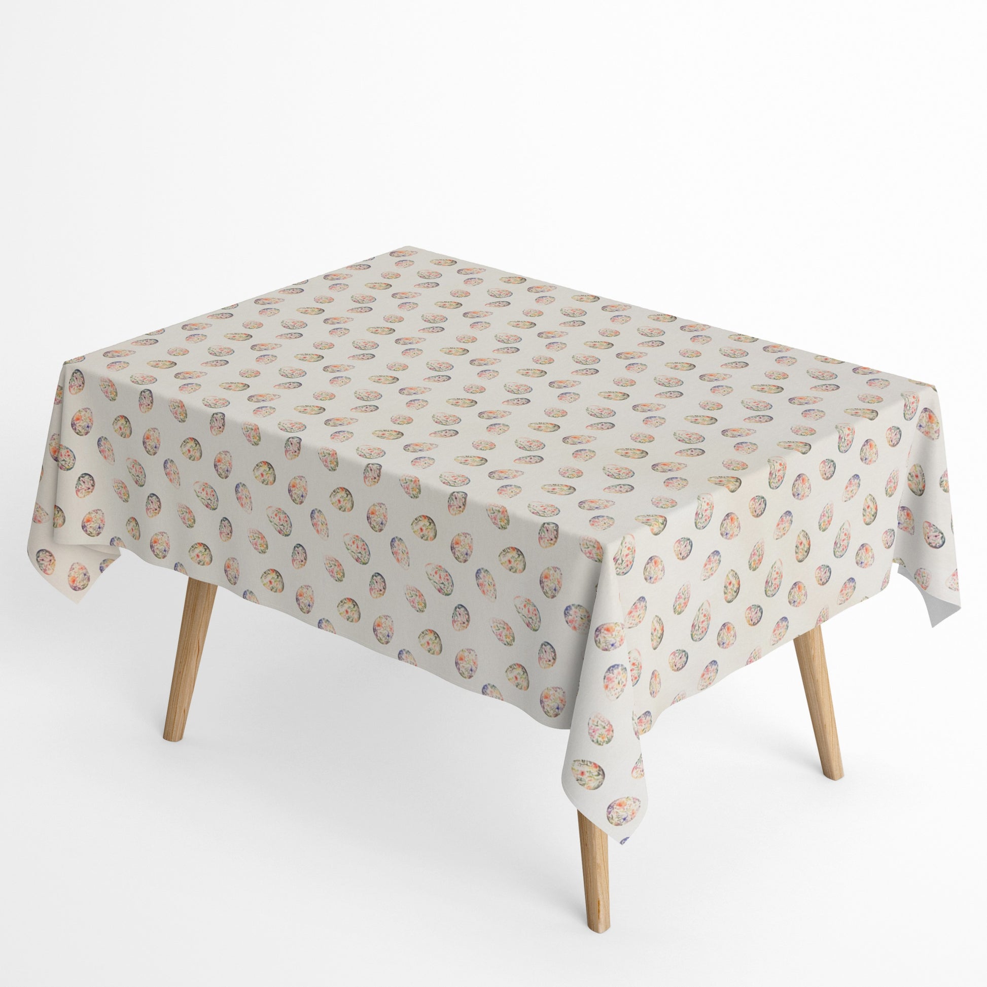 Tischdecke aus beschichteter Baumwolle mit Ostereiern auf beige