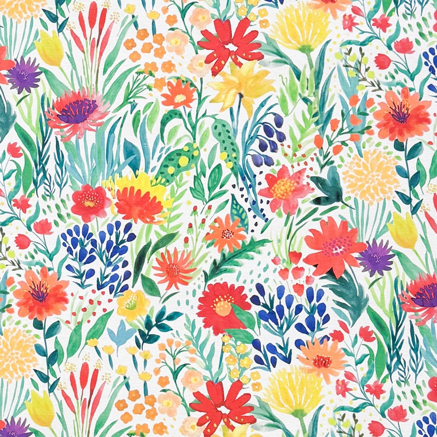 Die Jacquard Tischdecke aus beschichteter Baumwolle begeistert mit einem dynamischen, dicht komponierten Blütenmix in kräftigen Farben.