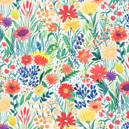 Die Jacquard Tischdecke aus beschichteter Baumwolle begeistert mit einem dynamischen, dicht komponierten Blütenmix in kräftigen Farben.