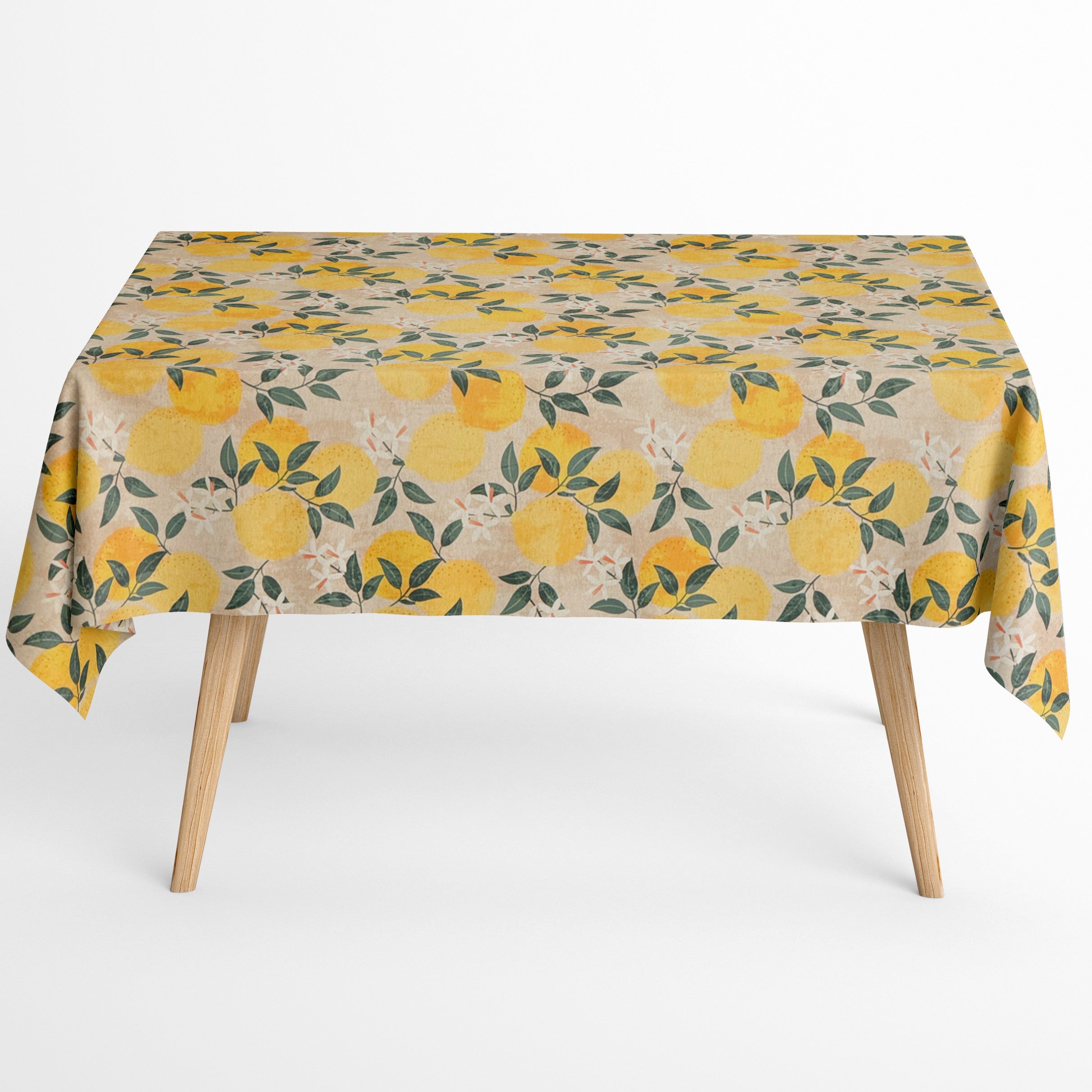 Quadratische Tischdecke Mit Zitronen-Oliven-Motiv – 140x140 Cm, 80% Baumwolle